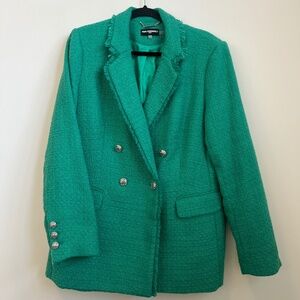 Karl Largerfeld Fringe Trim Tweed Blazer